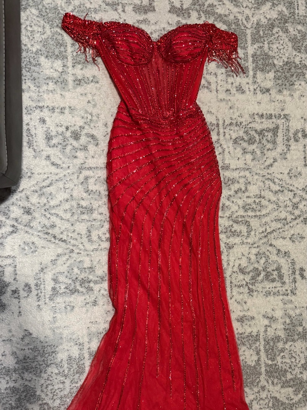 Elegant Red Beaded Ladivine dress